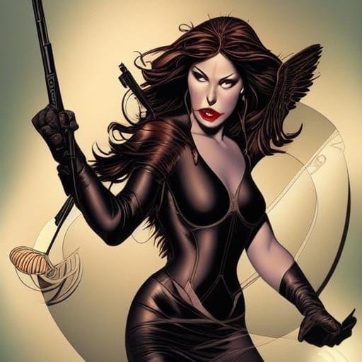 Brunette Spy Goddess in Comic Book Art Style