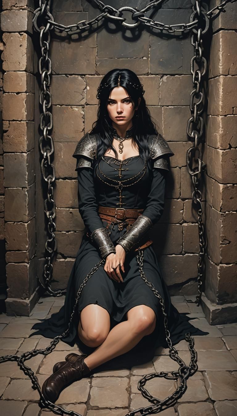 Woman in Chains: Medieval Dungeon Scene