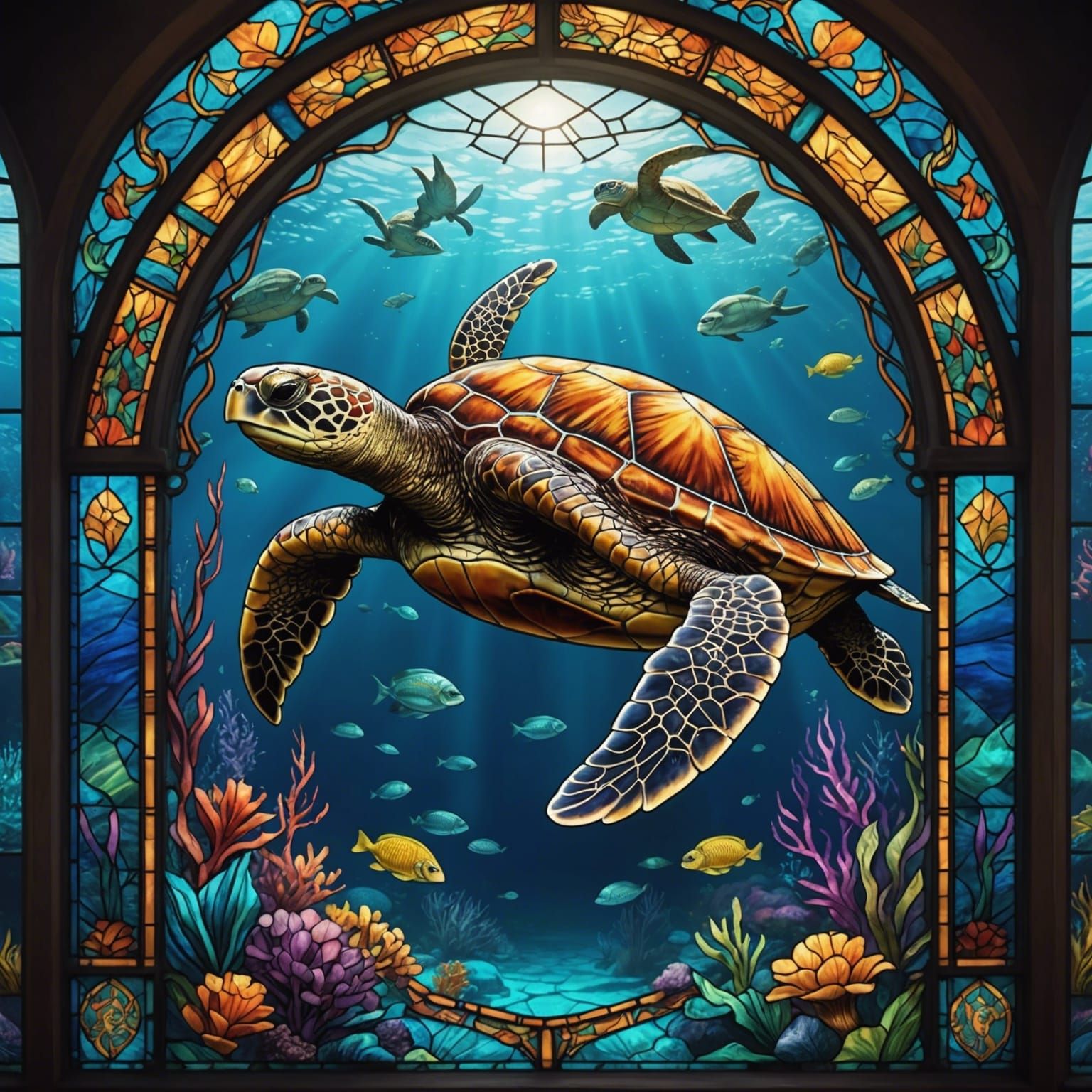 Stained Glass Sea Turtle Matte Painting