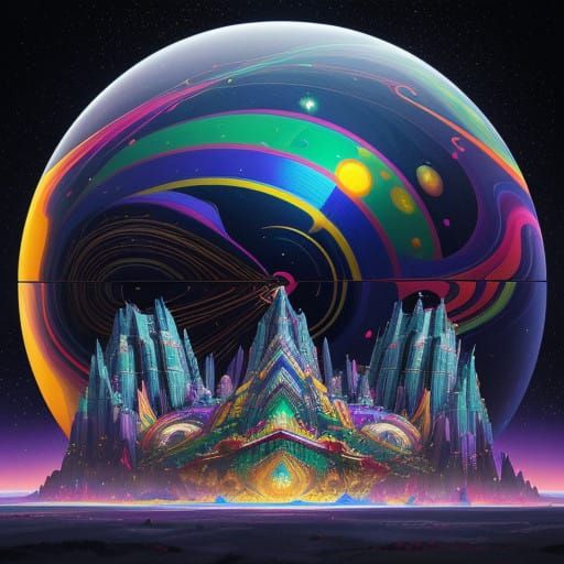 Cosmic Winter Wonderland in Neo-Cubist Style