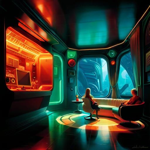 Alien Spaceship Interior in Cyberpunk Style