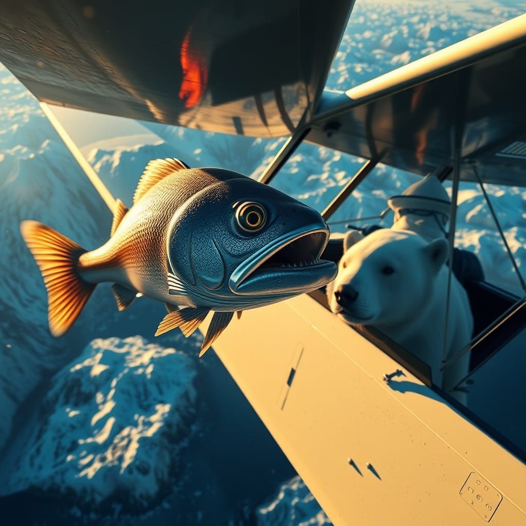 Fish Aviator Over Alaska: Detailed Matte Painting
