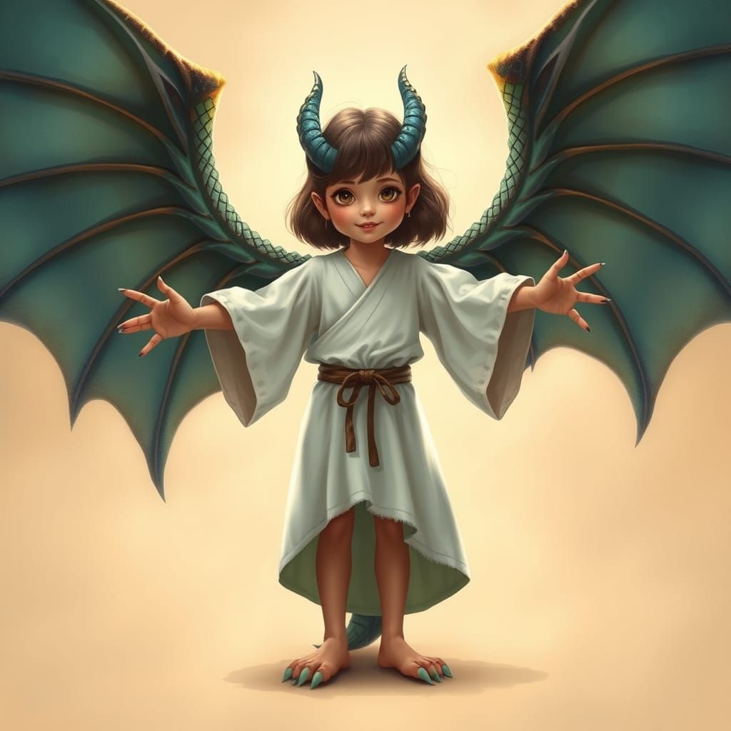 Majestic Girl with Dragon Wings and Claws