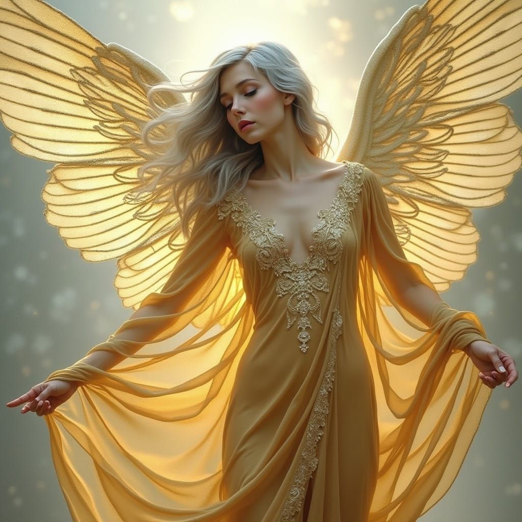 Angel in Golden Robes with Feathery Wings