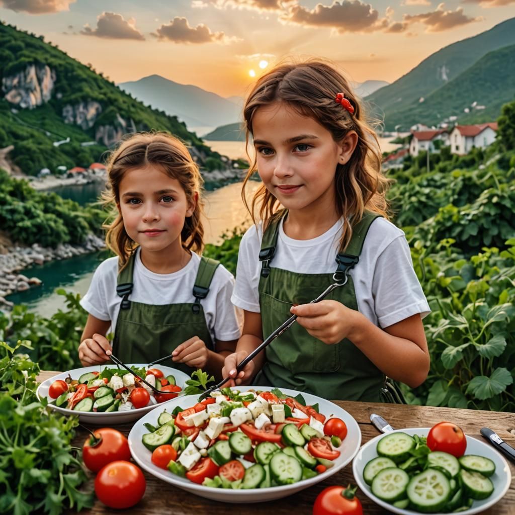 Macro Photo of Girls Eating Shopska Salad