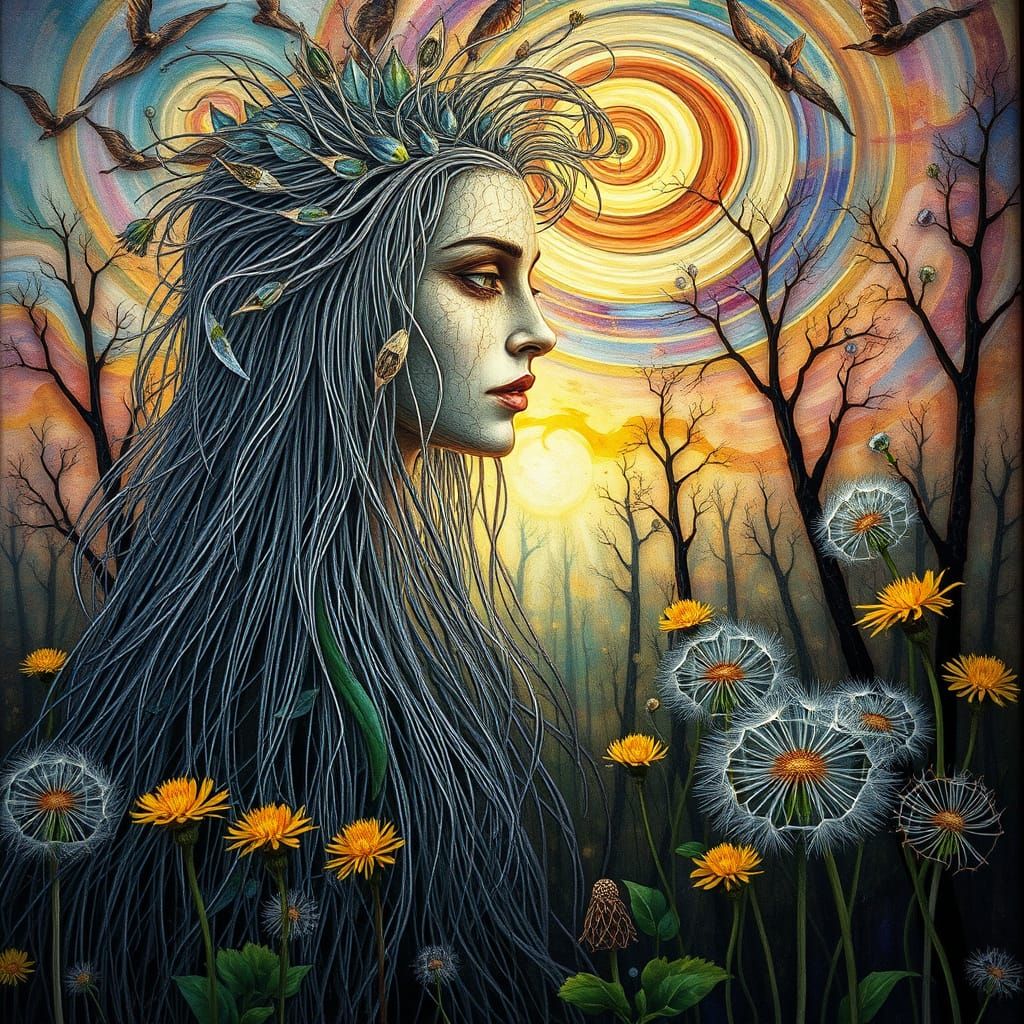 Ephemeral Eco-Art Portrait of Woman Made of Flowers