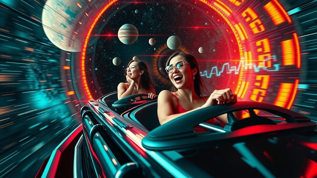 Interplanetary Rollercoaster Ride in Glitchcore Style