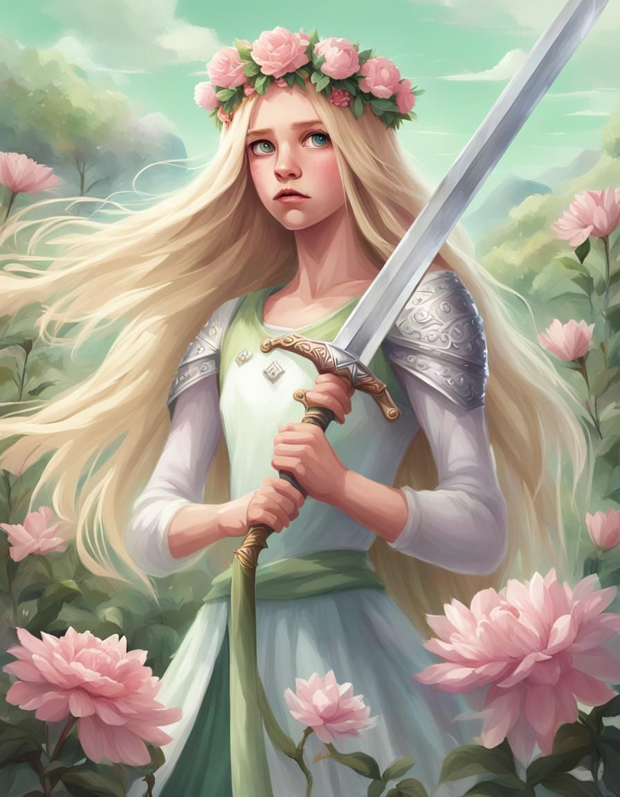 Beautiful Princess with Sword in Pastel Fantasy Style