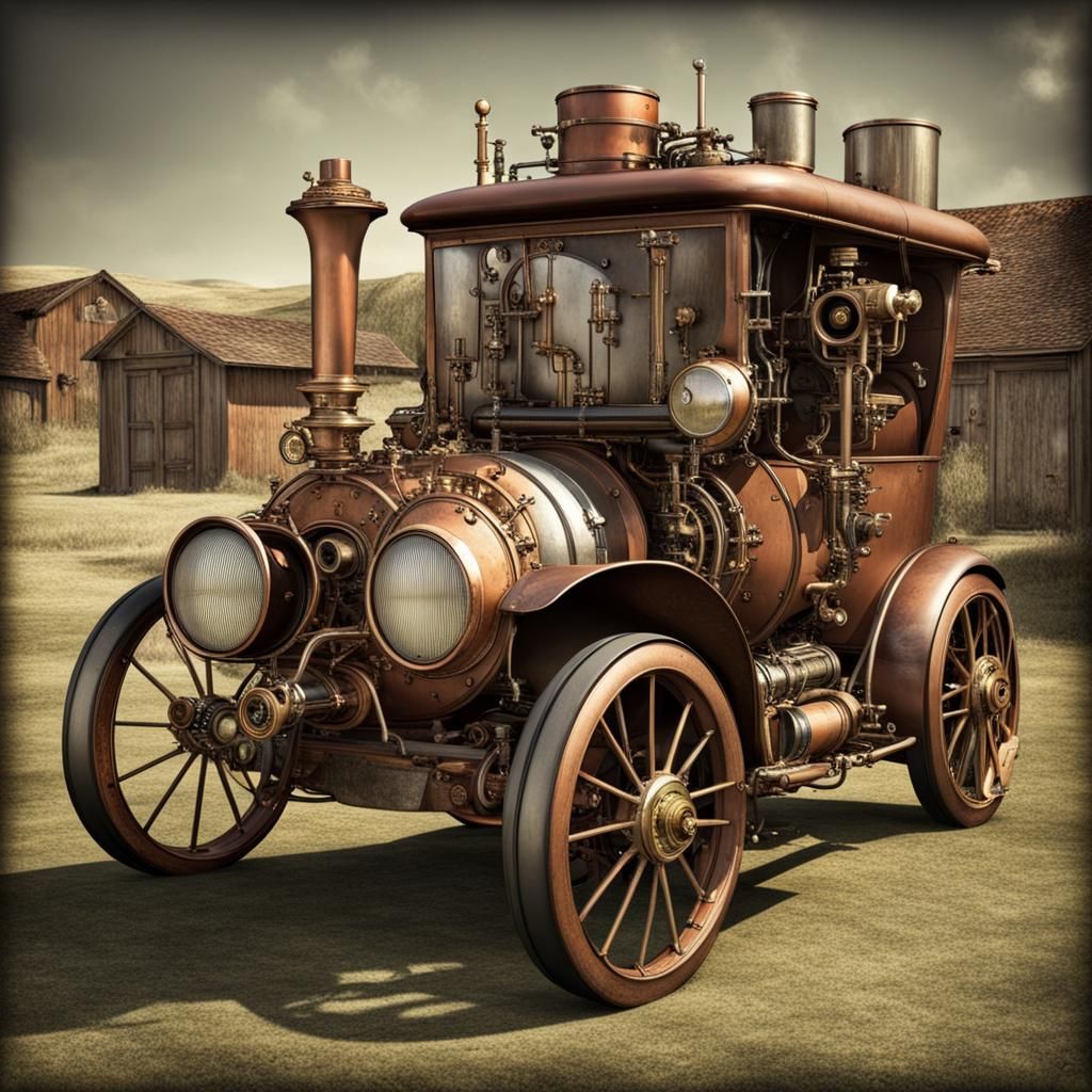 Steampunk Engine Powers Vintage Automobile