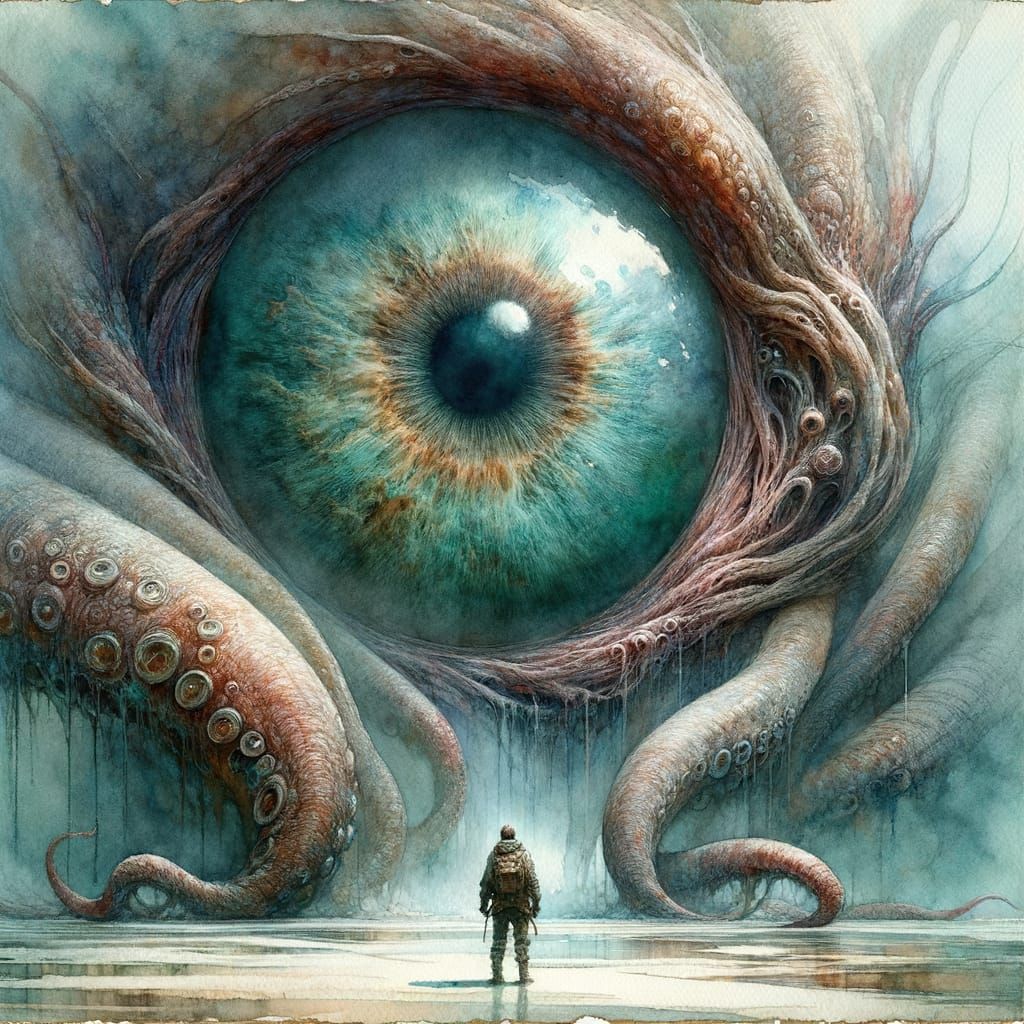 Colossal Sea Creature Encounter in Watercolour Style