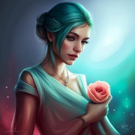 Fantasy Woman Portrait with Tattoo in Digital Painting Style