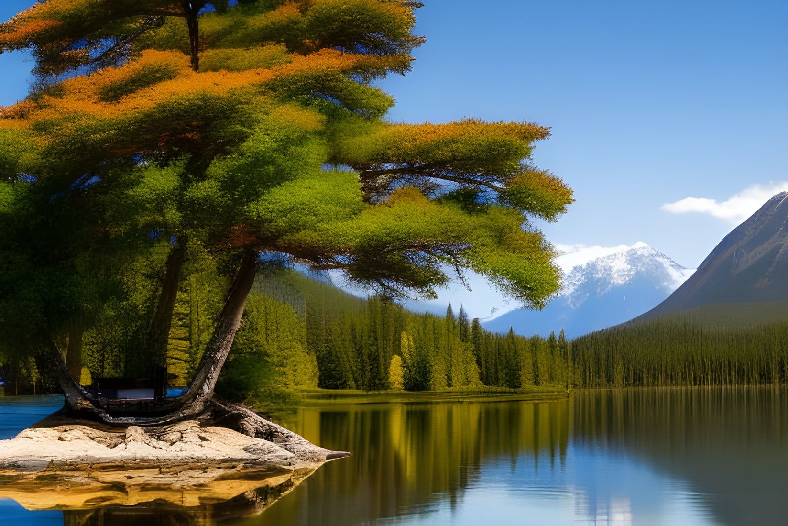 Majestic Tree Island in Lake, WLOP Style