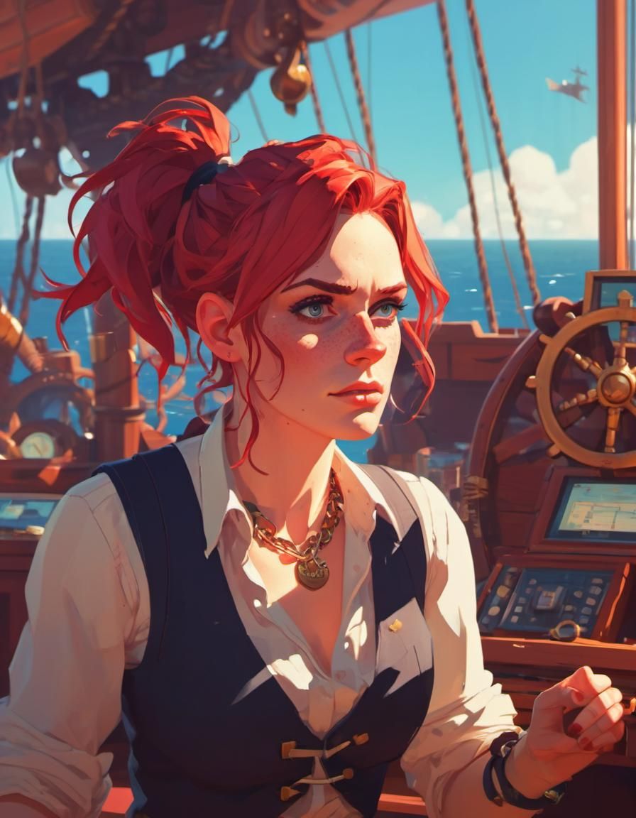 Anime Pirate Captain on Ship Interior