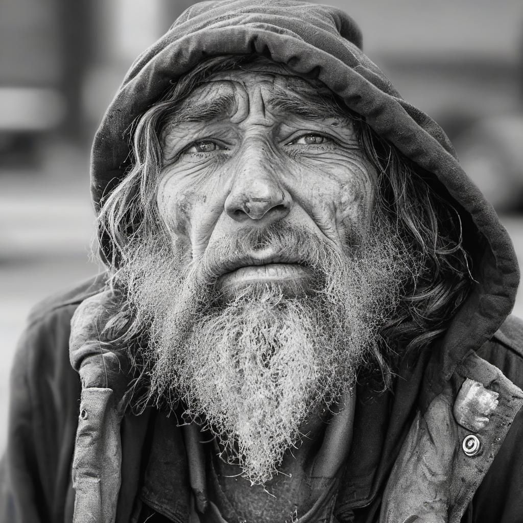 ultra detailed, homeless man, grity,  powerful, dramatic