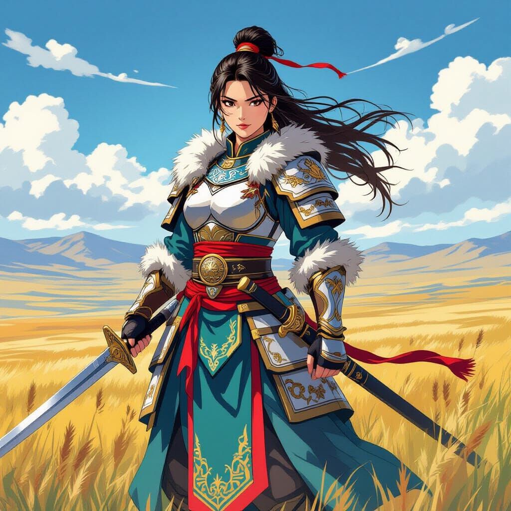 Mongolian Warrior in Anime Style