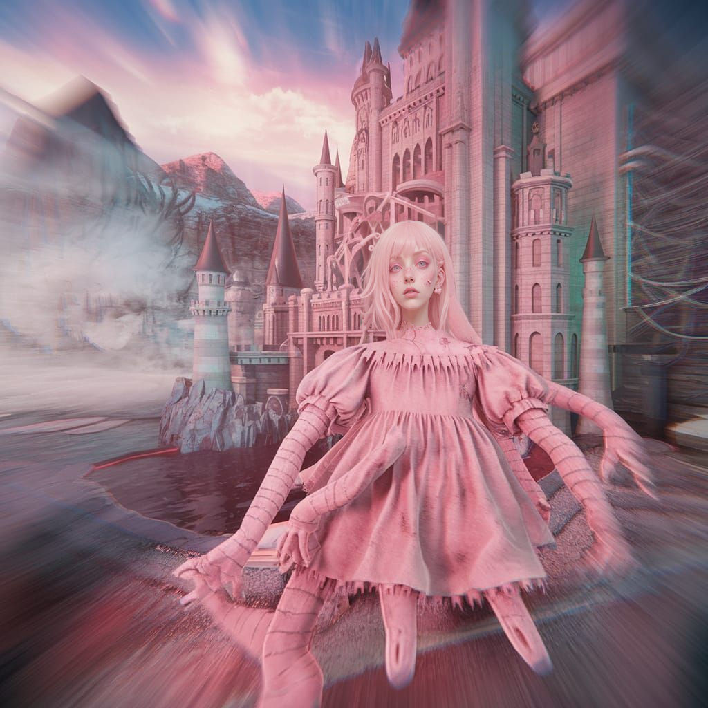 Dreamlike Castle Scene in Vibrant Pastel Goth Style