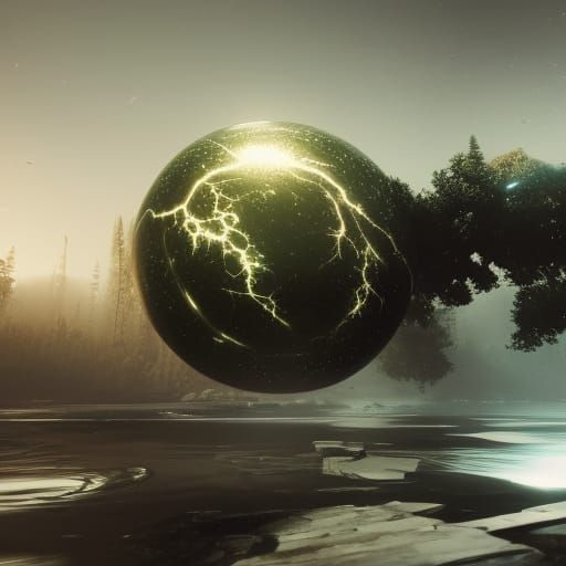 Mysterious Obsidian Sphere in Landscape: Hyperdetailed Conce...