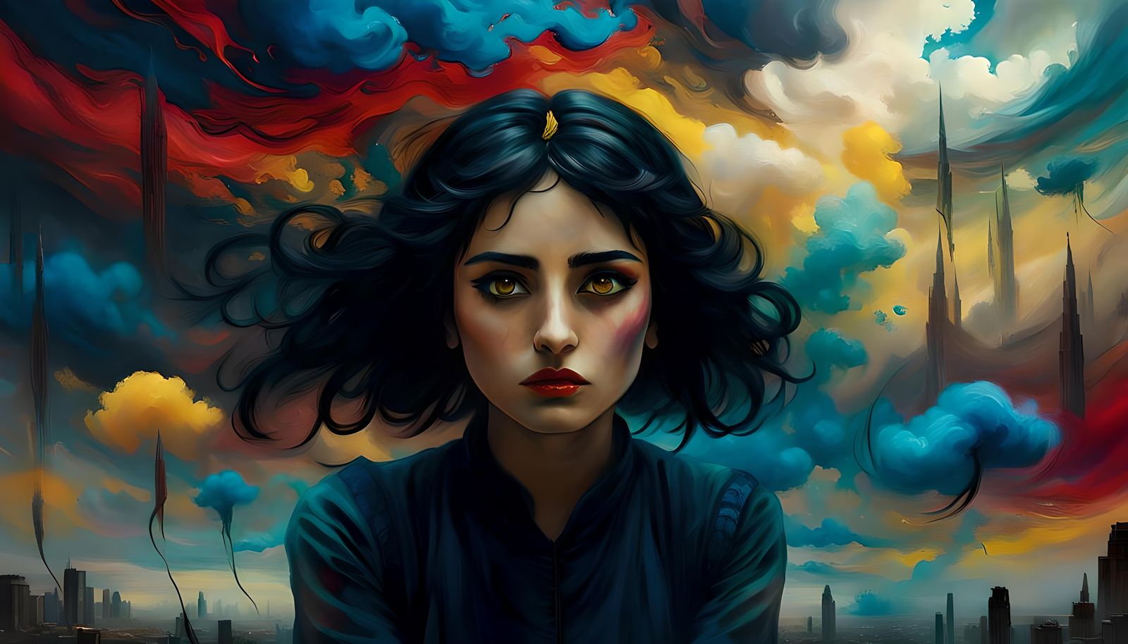 Arabic Girl in Abstract Painting of Hypocrisy