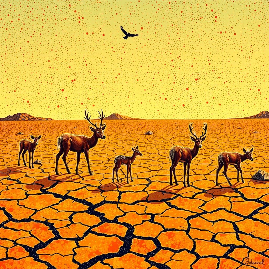 Pointillist Landscape: Animals in a Warming World