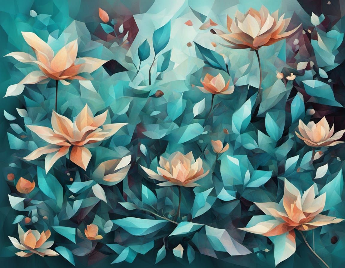 Abstract Surrealism Floral Painting in Low Poly Cubism Style