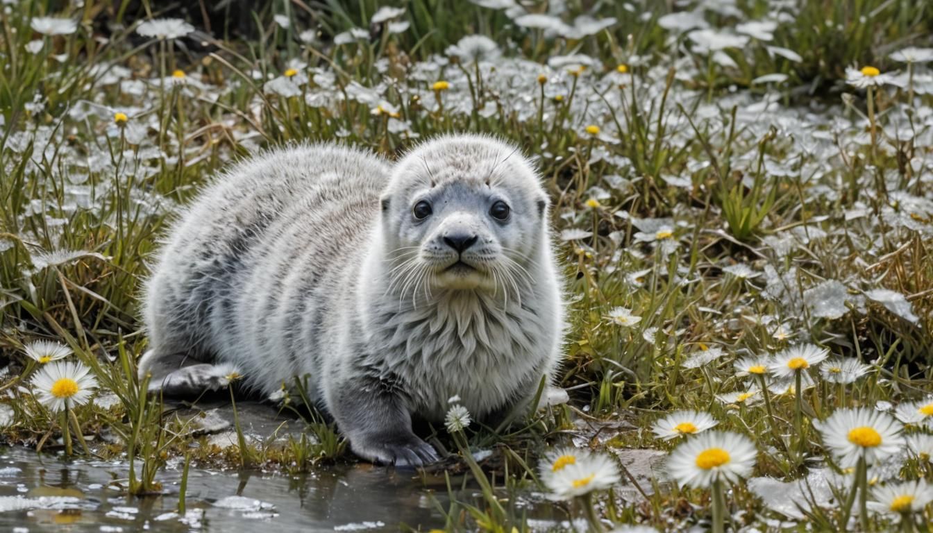 Adorable Baby Seal Sunbathing in Impressionistic Style