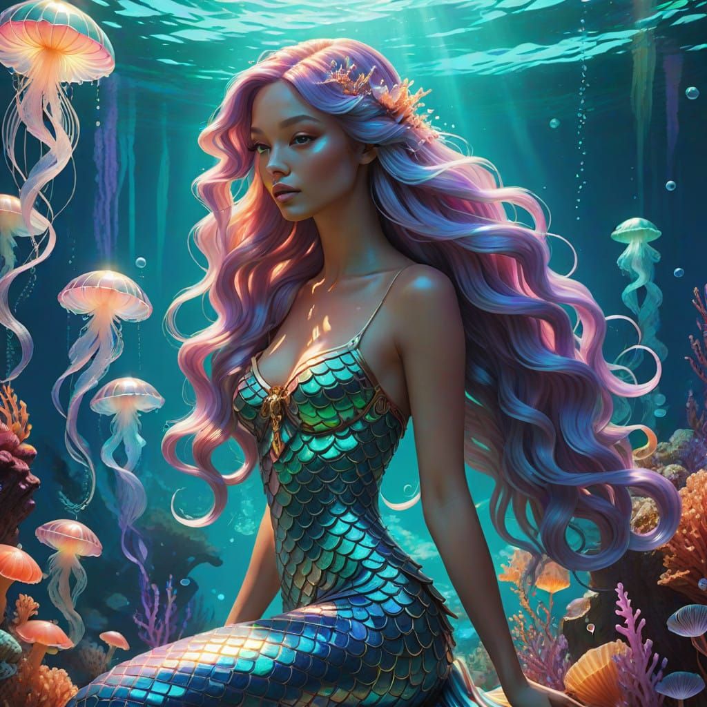 Surreal Goddess of the Neon Ocean in a Kaleidoscope of Paste...