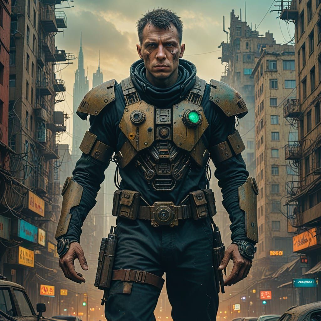 Cyberpunk City in Daylight Inspired by Beksiński