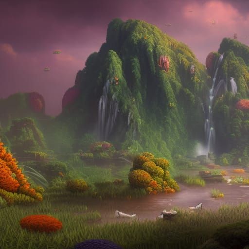 Detailed Matte Painting of Rice in Deep Color