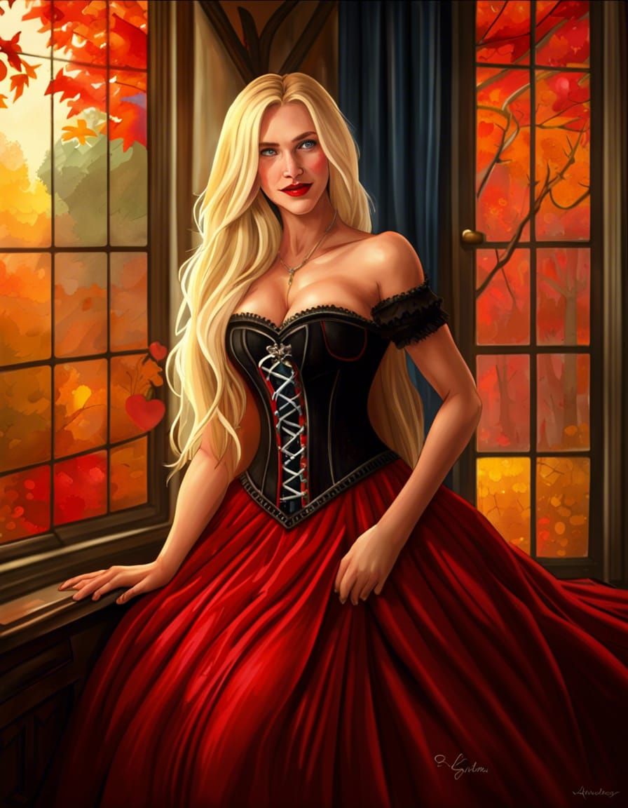 Blonde Woman in Corset Dress Portrait