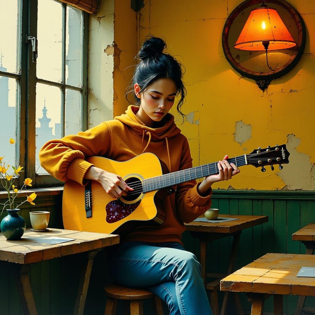 Warmth of a Coffee House Evening in Impressionist Style