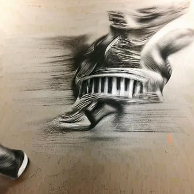 Hyperdetailed Charcoal Drawing: The Urgency of Running