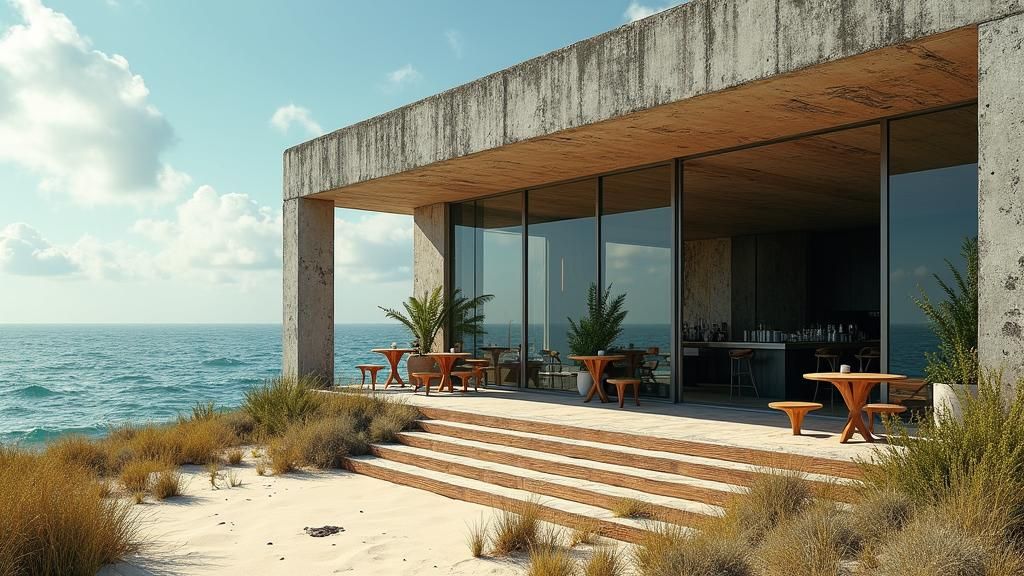 Chic Bunker Cafe on Windswept Island