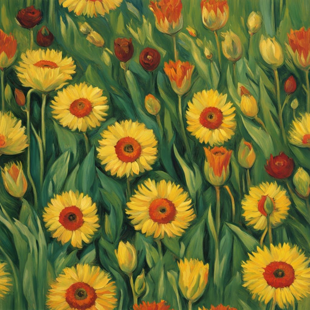 A floral-scape in the neo-impressionism and expressionist st...