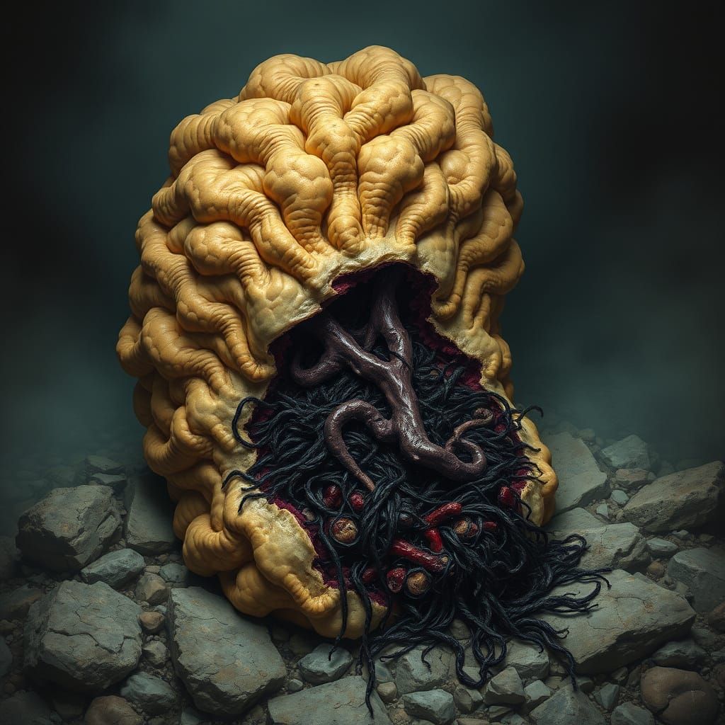 Realistic Grotesque Sea Sponge with Internal Organs Exposed