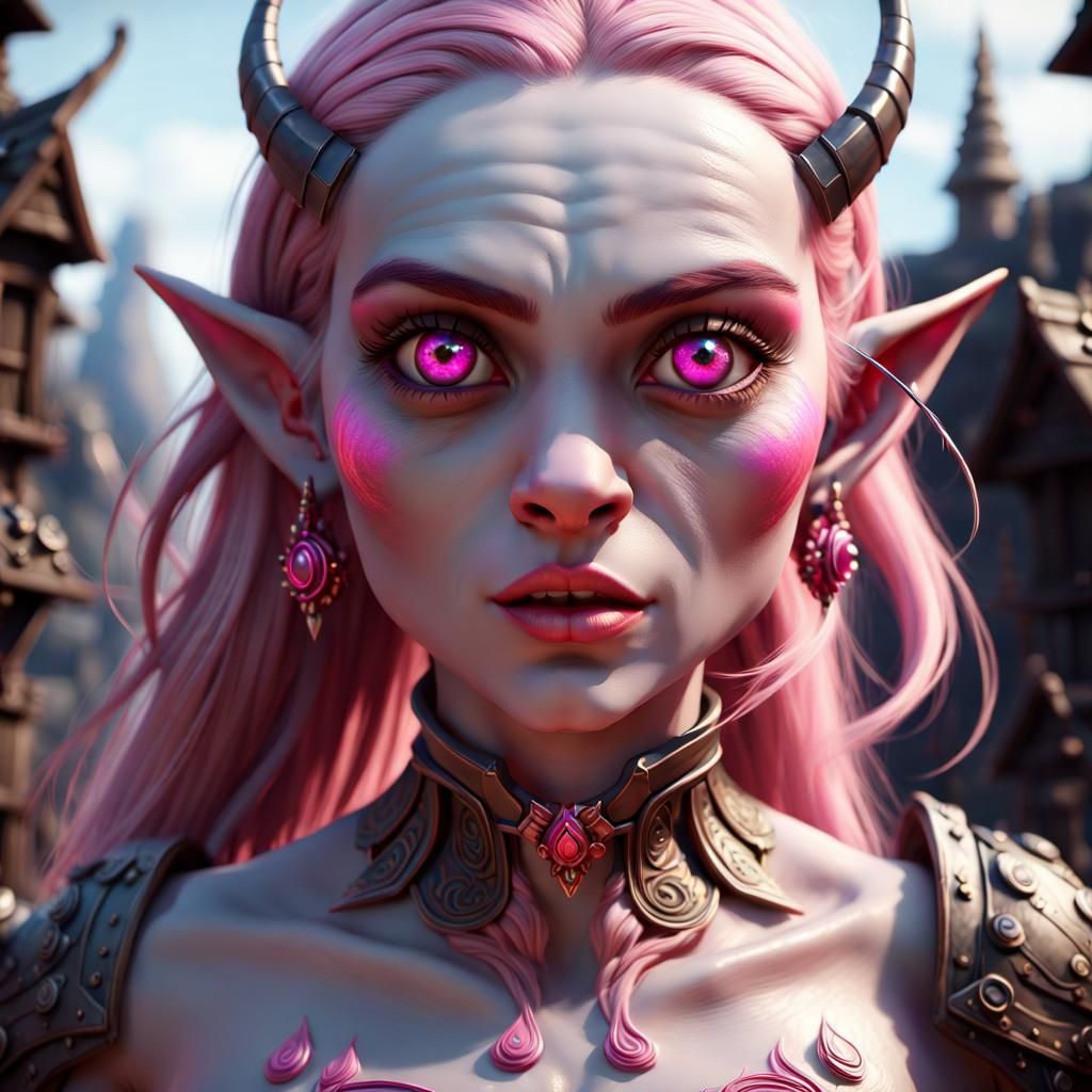 Fantasy Art: Beautiful Pink-Eyed Half-Orc Giant