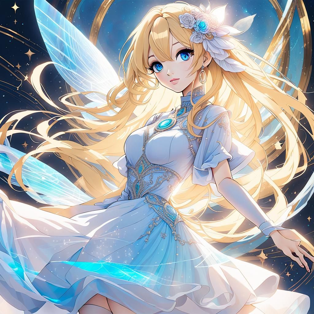 Anime Waifu Portrait in Holographic Fantasy Room