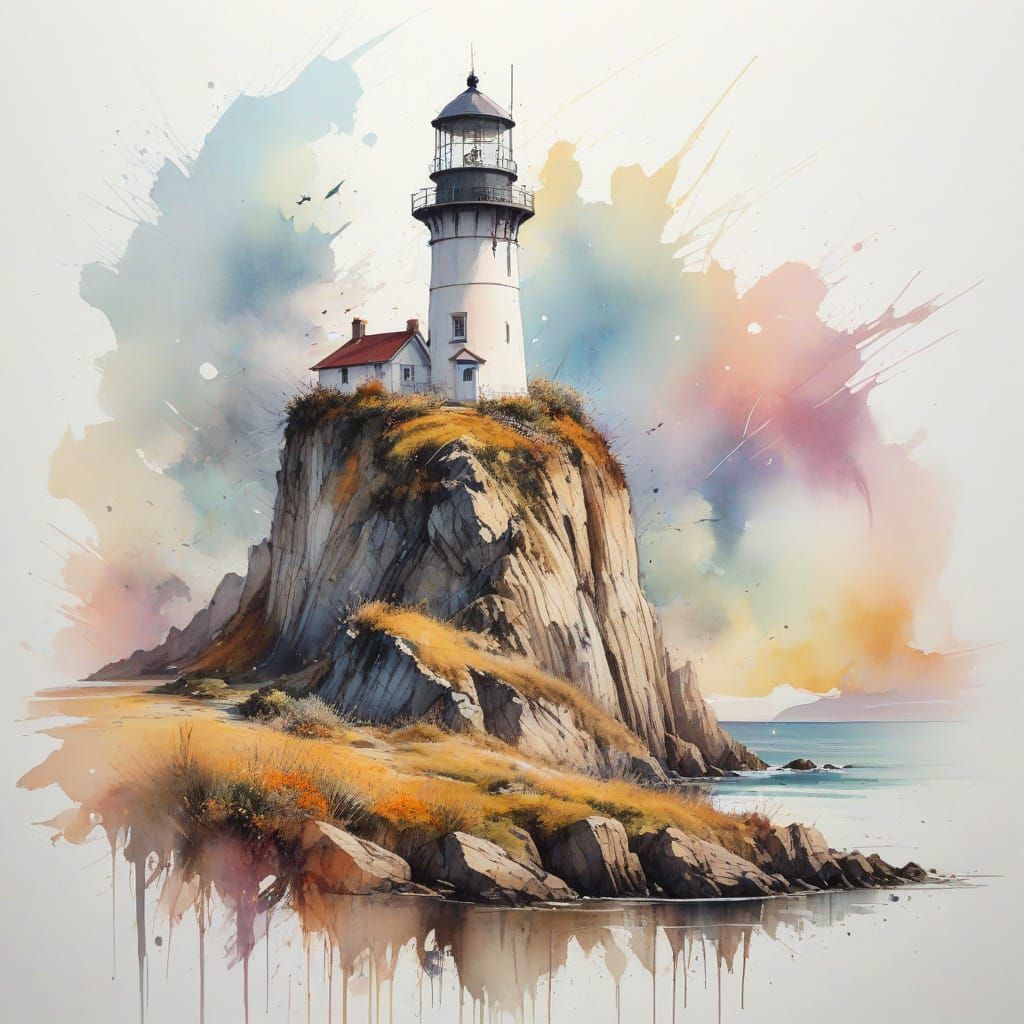 Autumn Lighthouse Amidst Coastal Hills in Golden Light