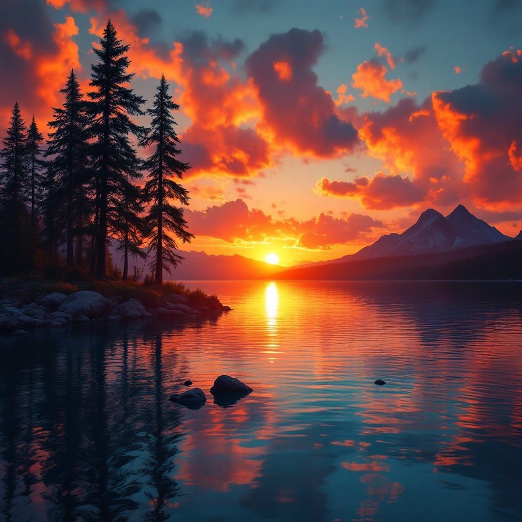 Sunset Lake: A Photorealistic Landscape