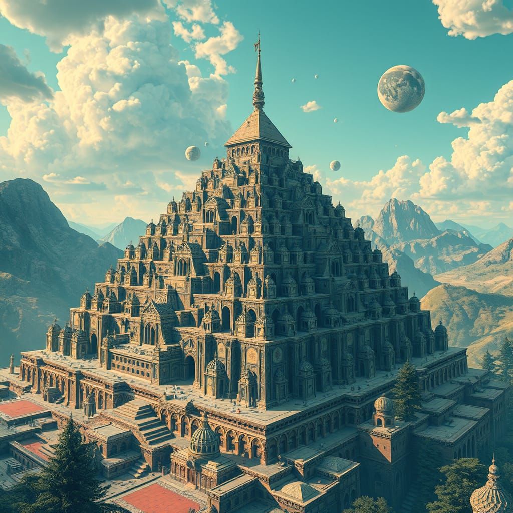 Escher-Inspired Pyramid with Infinite Nested Structures