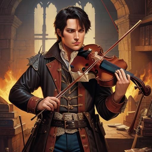 Johnny as D&D Bard with Fiddle, Comic Art
