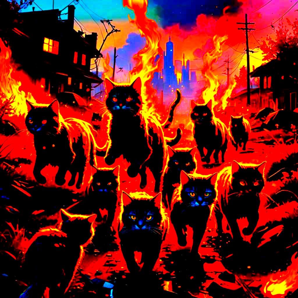 Cats in a Fire Race: Digital Matte Painting