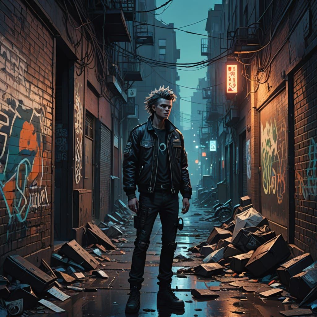Rebel Youth in a Dystopian Alleyway