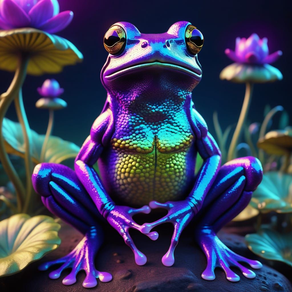 Mystical Purple frog wizard with whimsical vibes& intricatel...