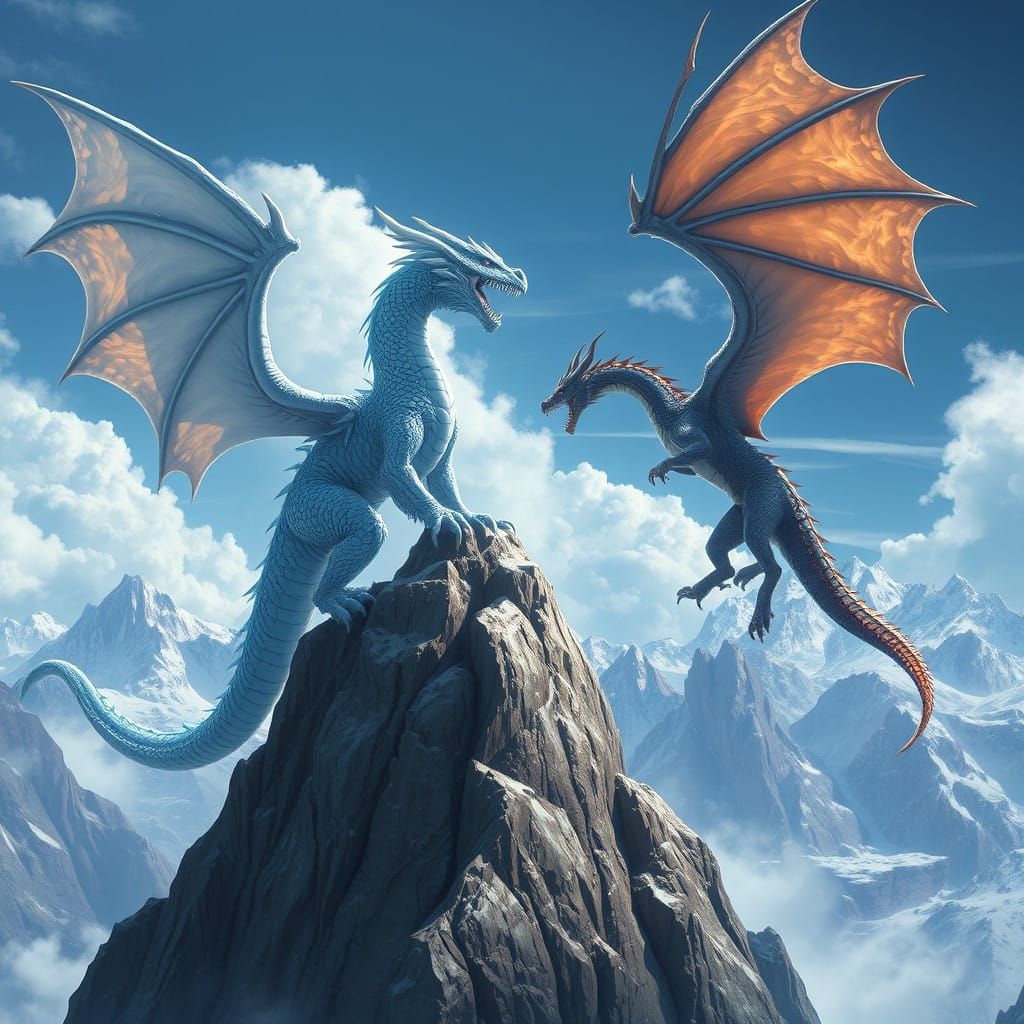 Colossal Ice Dragon Challenges Rival on Granite Peak