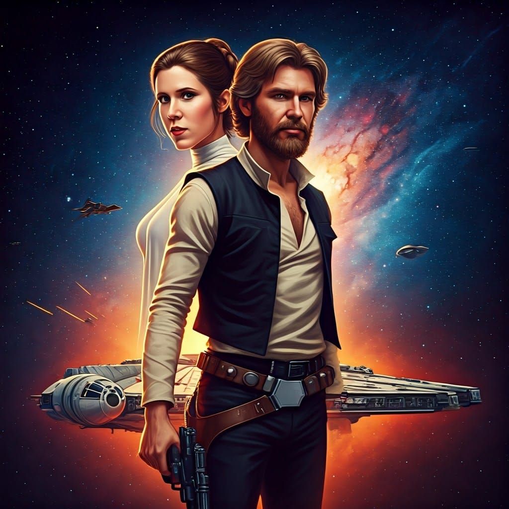 Epic Female Han Solo and Bearded Princess Leia Space Opera P...