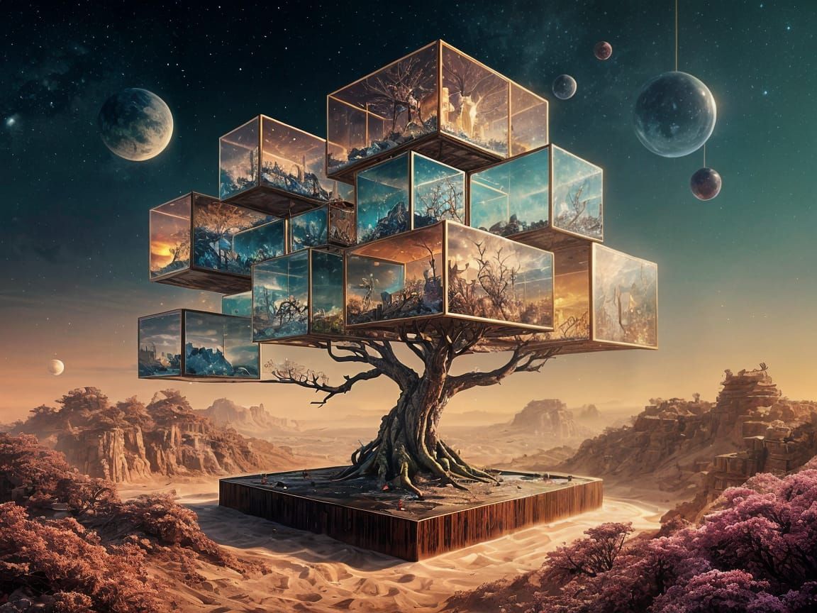 Stunning Surreal Bonsai Tree in Cosmic Landscape