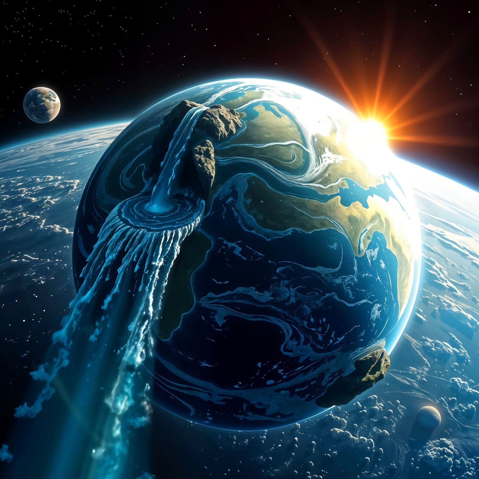 Surreal Waterfall Over Earth from Space