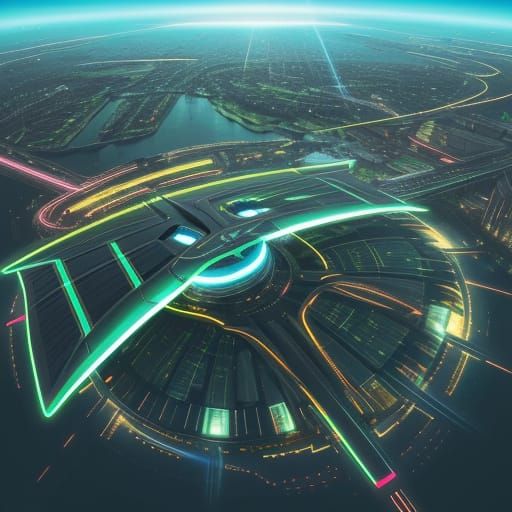 Solarpunk Drone Racing Utopia in Vibrant Futuristic Park