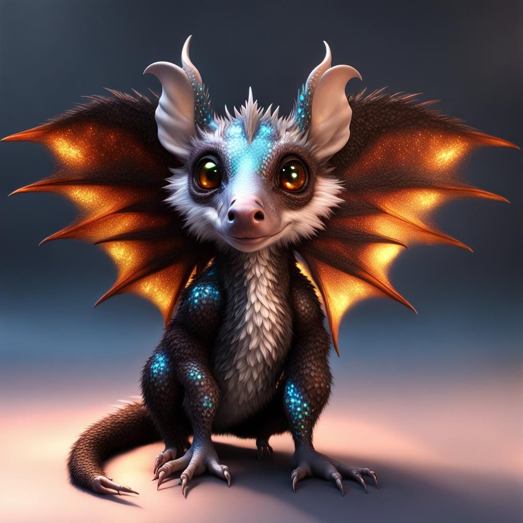 Adorable Winged Opossum Dragon in Fantasycore Style