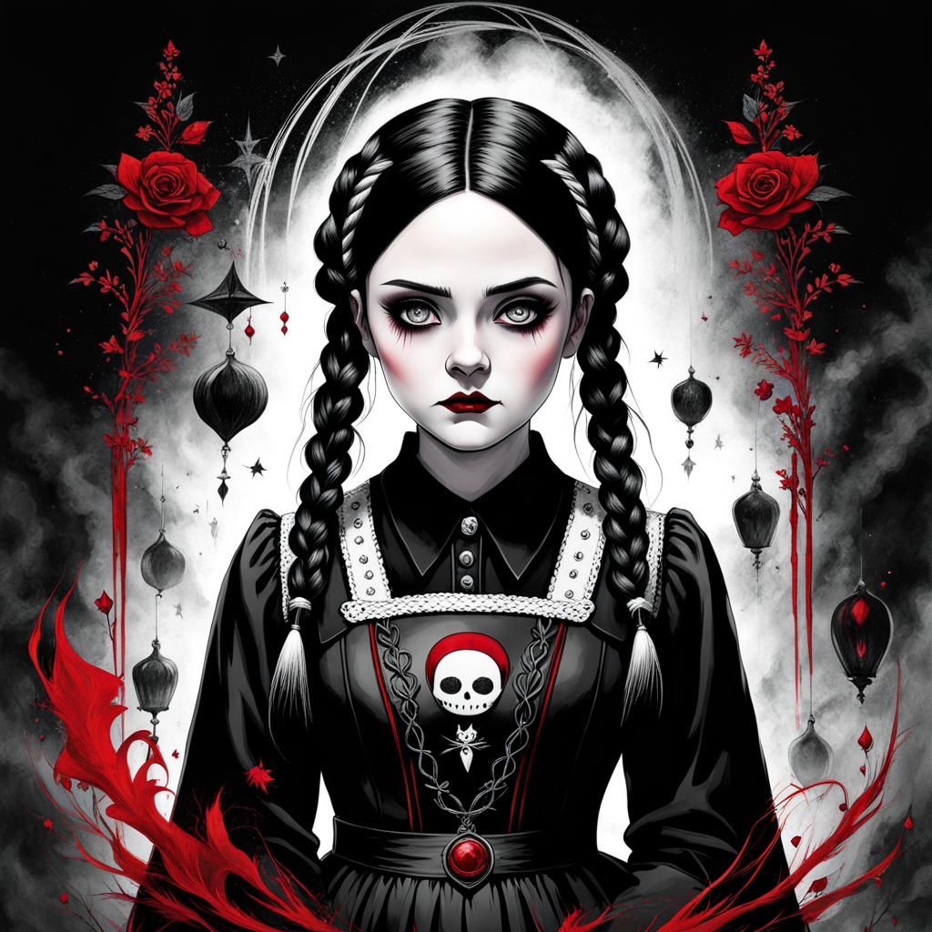 Wednesday Addams: Goth Punk Digital Art
